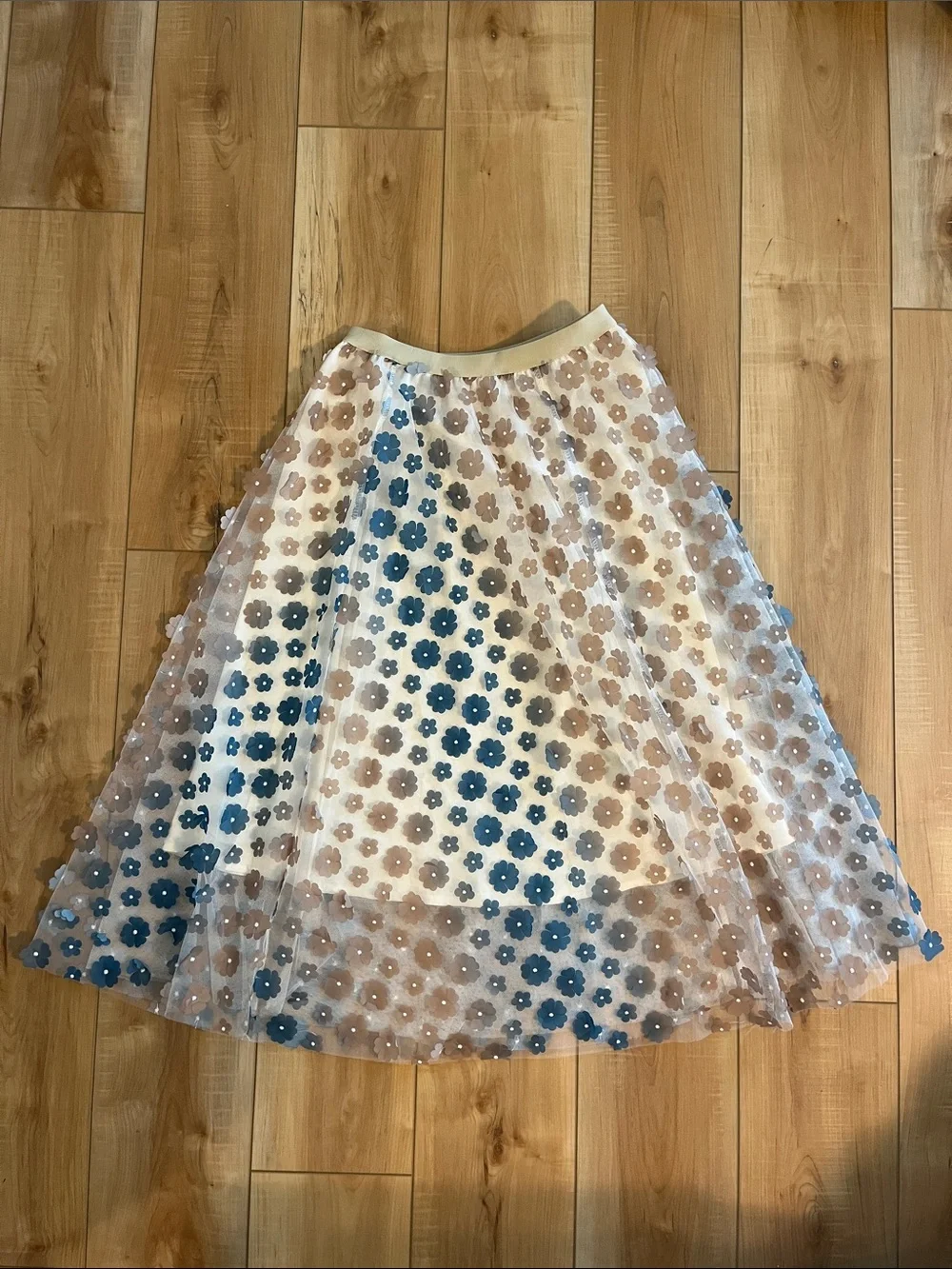 Blue and Tan Flower Skater Skirt